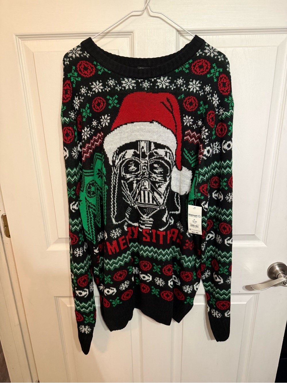 Men's Black Holiday Graphic Sweater - Darth Vader Santa Design Ugly Sweater